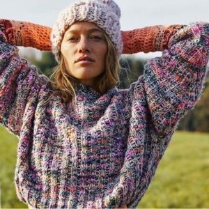 Free People Multicolor Cowl Neck Sweater